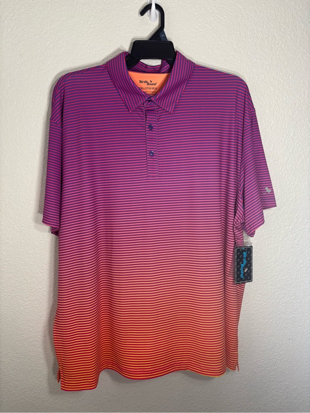NWT Birdie Bound Men’s Gradient Stripe Polo in Purple and Orange- Size 3XL